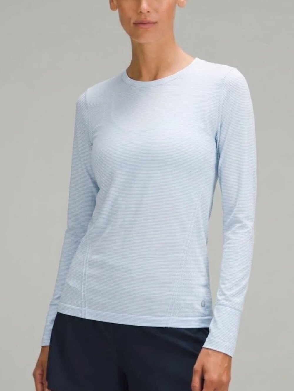 90 Degree By Reflex Light Blue Stripe Long Sleeve Swiftly Tech Athletic Top